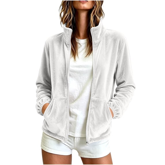 Fewfanhot Women's Clothing Zip Up Casual Long Sleeve Fall Stand Up Collar Jacket