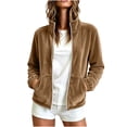 thumbnail image 1 of Fewfanhot Women's Clothing Zip Up Casual Long Sleeve Fall Stand Up Collar Jacket, 1 of 6