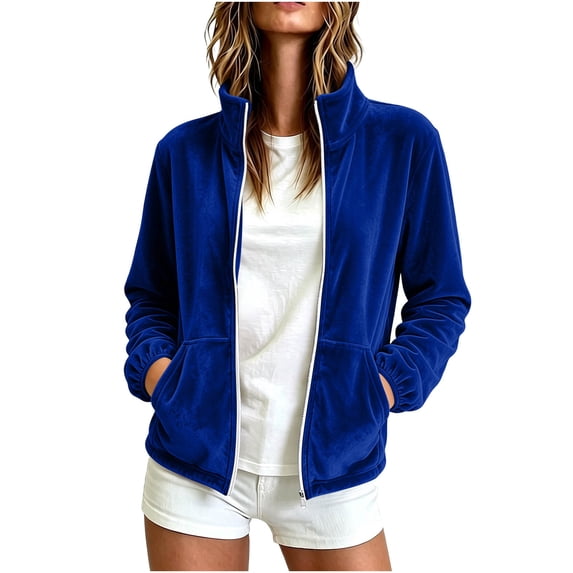 Fewfanhot Women's Clothing Zip Up Casual Long Sleeve Fall Stand Up Collar Jacket