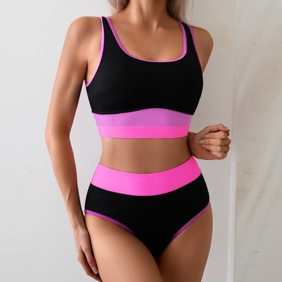 Fewfanhot Women's Color Block Two-Piece Swimsuit - Strapless UV Protection Quick-Dry Swimwear for Vacations & Poolside