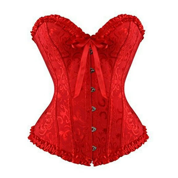 Fewfanhot Women's Corset-Stlyes Lace Up Sleeveless Dress Corset-Stlye Satin Floral Court Stlye Bodyshaper Top with Floral Design L-5XL