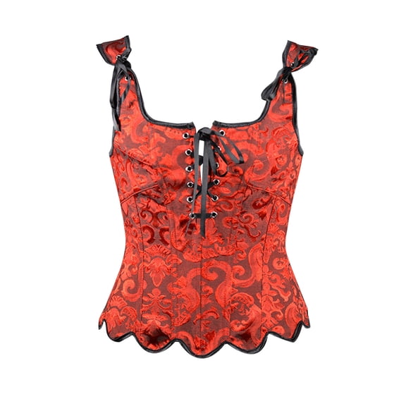 Fewfanhot Women's Corset-Stlyes Lace Up Sleeveless Dress Corset-Stlye Satin Floral Court Stlye Bodyshaper Top with Floral Design XS-3XL
