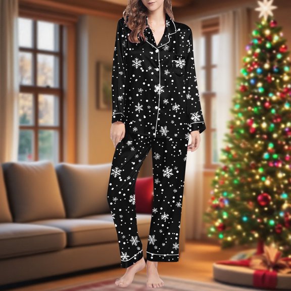 Fewfanhot Women's Cozy Flannel Pajama Set - Long Sleeve Top and Comfortable Pants with Pockets for Christmas Fall and Winter Lounging