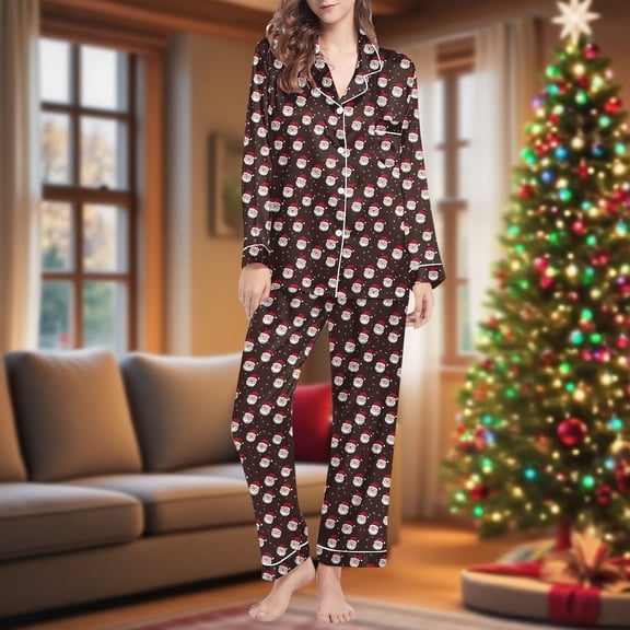 Fewfanhot Women's Cozy Flannel Pajama Set - Long Sleeve Top and Comfortable Pants with Pockets for Christmas Fall and Winter Lounging