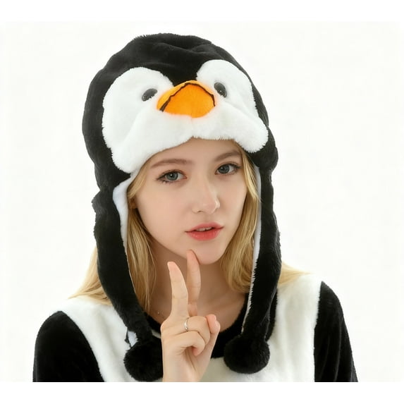 Fewfanhot Women's Cute Knit Animal-Decor Beanie Hat Cozy Soft Fleece Lined Warm Cap Solid Color Adorable Headwear