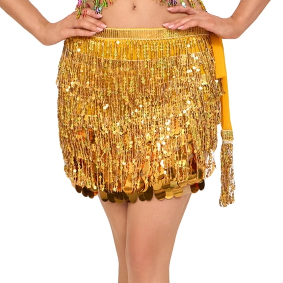 Fewfanhot Women's Dance Performance Outfit Sparkly Skirt - Sequins Tassel Detail, Hip Scarf for Belly Dance & Festival Events