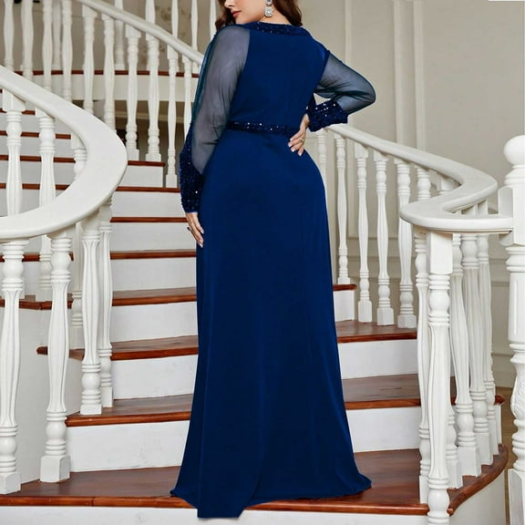 Fewfanhot Women's Dresses Long Chiffon Lace Sequin Prom Gown, Ankle-Length Evening Party Dress