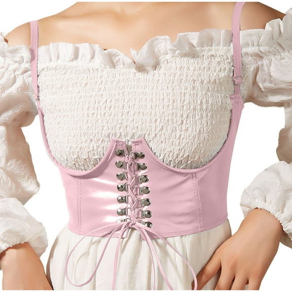 Fewfanhot Women's Elegant Faux Leather Adjustable Shoulder Strap Hook Eye Backless Asymmetrical Party Crop Tank Top