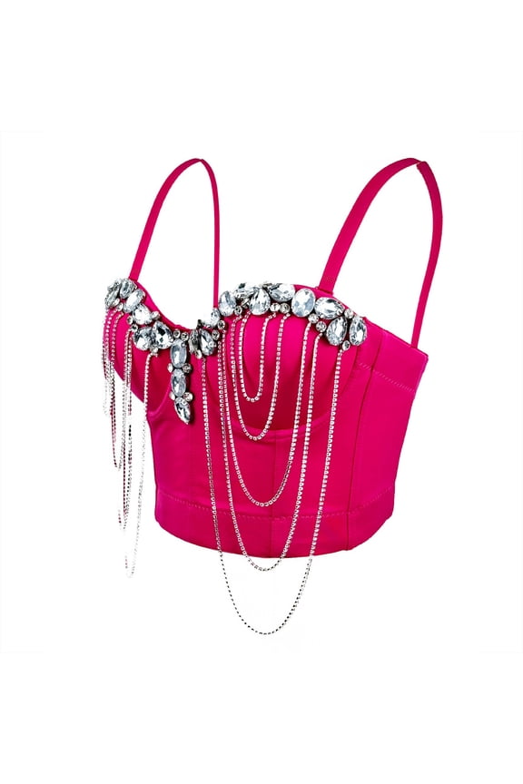 Women's Fashion Bustier Crop Top for Going Out Night Date Club Party Glitter Corset Top Bra Decorated with Diamonds