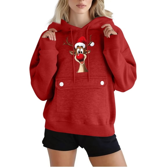 Fewfanhot Women's Fashion Hoodies & Sweatshirts Thanksgiving Hoodie Long Sleeve Christmas Hooded Sweatshirt with Pocket