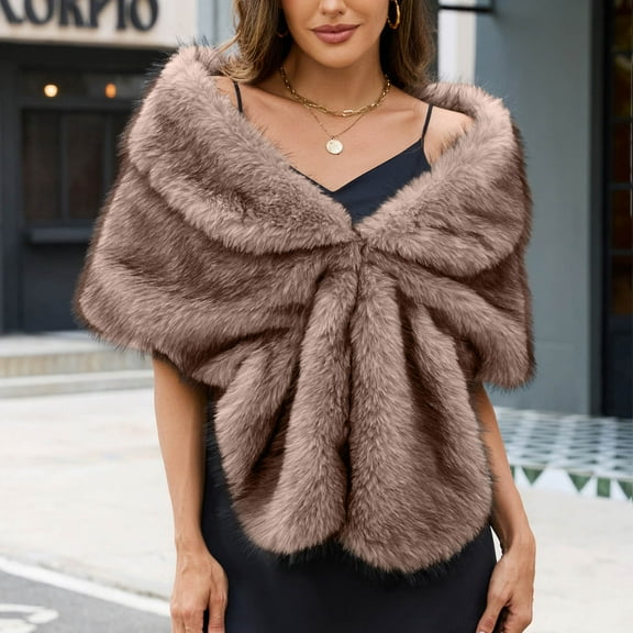 Fewfanhot Women's Faux-Fur Bridal Shawl Wrap with Elegant Design for Wedding Ceremonies and Formal Party