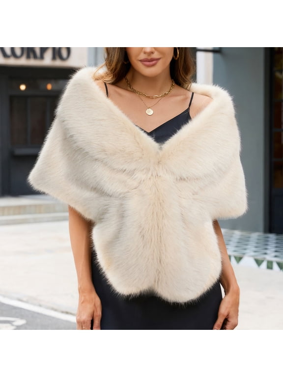 Fewfanhot Women's Faux-Fur Bridal Shawl Wrap with Elegant Design for Wedding Ceremonies and Formal Party