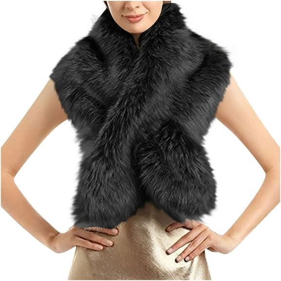 Fewfanhot Women's Faux-Fur Bridal Shawl Wrap with Elegant Design for Wedding Ceremonies and Formal Party