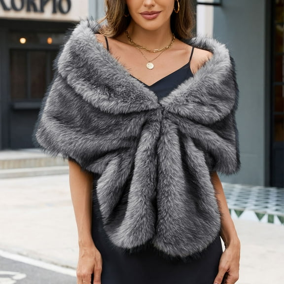 Fewfanhot Women's Faux-Fur Bridal Shawl Wrap with Elegant Design for Wedding Ceremonies and Formal Party