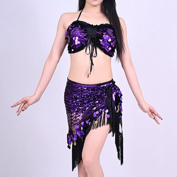 Fewfanhot Women's Festival Performance Outfit - Sequins Fringe Tube Top with Tassels, Sparkling Design for Belly Dance, Party & Club Wear