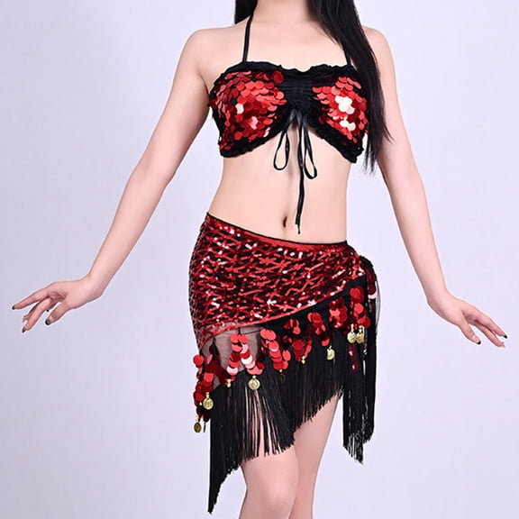 Fewfanhot Women's Festival Performance Outfit - Sequins Fringe Tube Top with Tassels, Sparkling Design for Belly Dance, Party & Club Wear
