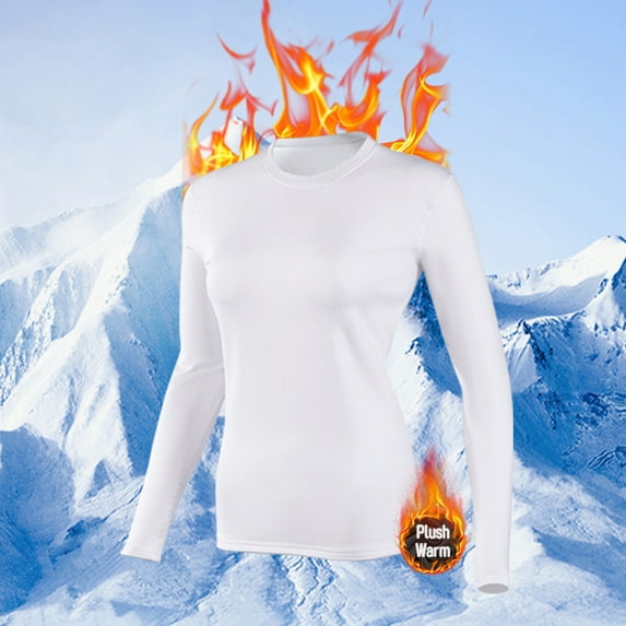 Fewfanhot Women's Fitted Thermal Top Round Neck Long Sleeve Base Layer for Cold Weather Protection and Comfort Layering
