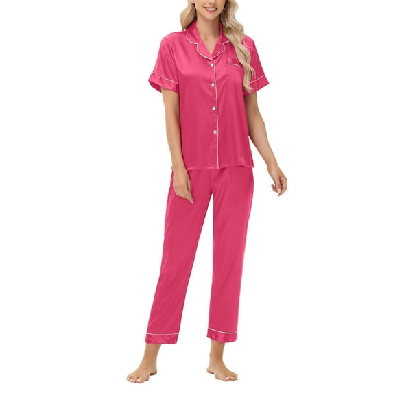 Fewfanhot Women's Flannel Winter Fleece-Lined Pajama Set - Cozy Short Sleeve Top and Bottom Loungewear with Functional Pockets for Cold Nights