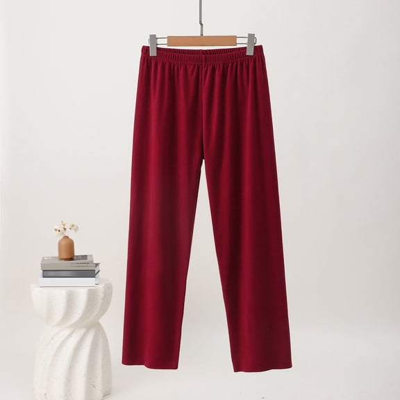 Fewfanhot Women's Fleece Lounge Pants - Solid Color Casual Home Wear Elastic Waist Soft Pajama Bottoms for Daily Evening