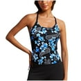 thumbnail image 1 of Fewfanhot Women's Floral Print Halter Neck Cami Tankini Swim Top, Spaghetti Strap Casual Summer Blouse, Sleeveless V Neck Tank Vacation Bathing Suit, 1 of 6