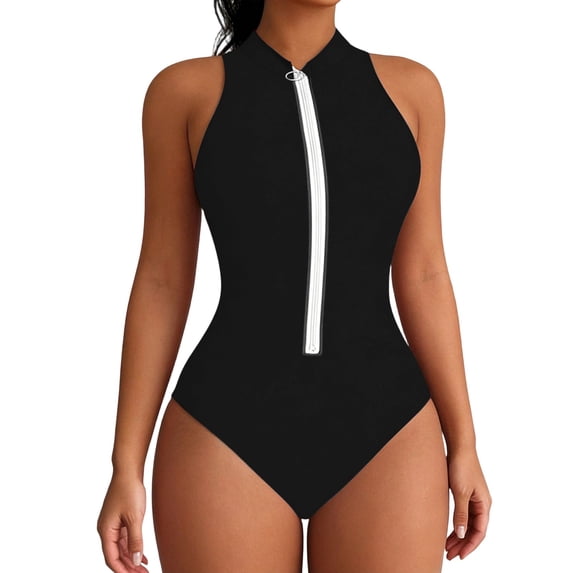 Fewfanhot Women's Front Zip One-Piece Swimsuit Sleeveless Rash Guard Multi Colors for Surfing Swimming and Water Sports