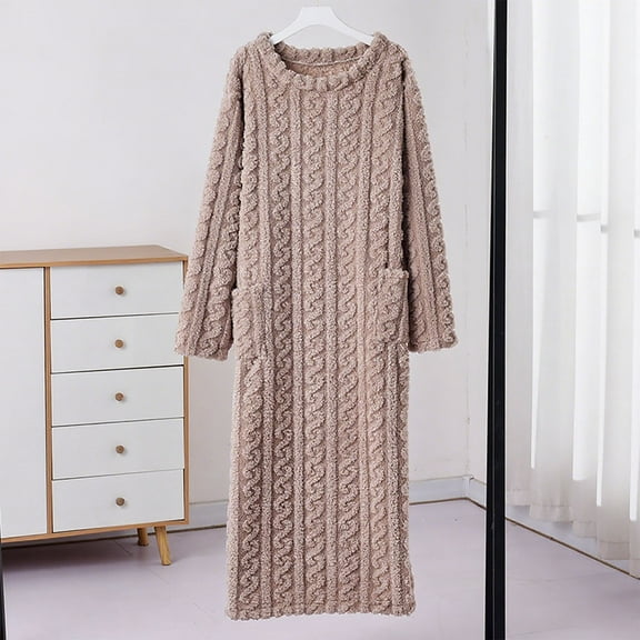 Fewfanhot Women's Full-Length Ankle-Length Bath Robe Nightgowns Long Sleeves Solid Color Relaxed Fit for Cozy Homewear Elegant Sleepwear