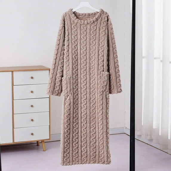 Fewfanhot Women's Full-Length Ankle-Length Bath Robe Nightgowns Long Sleeves Solid Color Relaxed Fit for Cozy Homewear Elegant Sleepwear