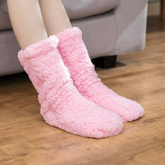 Fewfanhot Women's Fuzzy Double-Layer Thickening Long Slippers Winter Socks - Solid Color,Indoor Shoes,Socks for Indoor and Outdoor