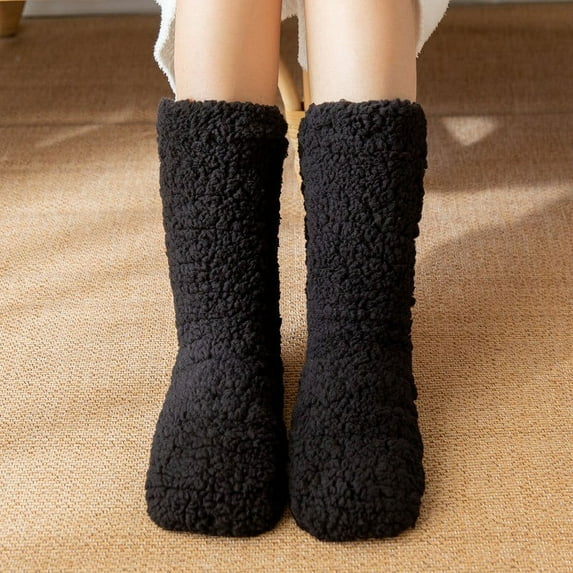 Fewfanhot Women's Fuzzy Double-Layer Thickening Long Slippers Winter Socks - Solid Color,Indoor Shoes,Socks for Indoor and Outdoor