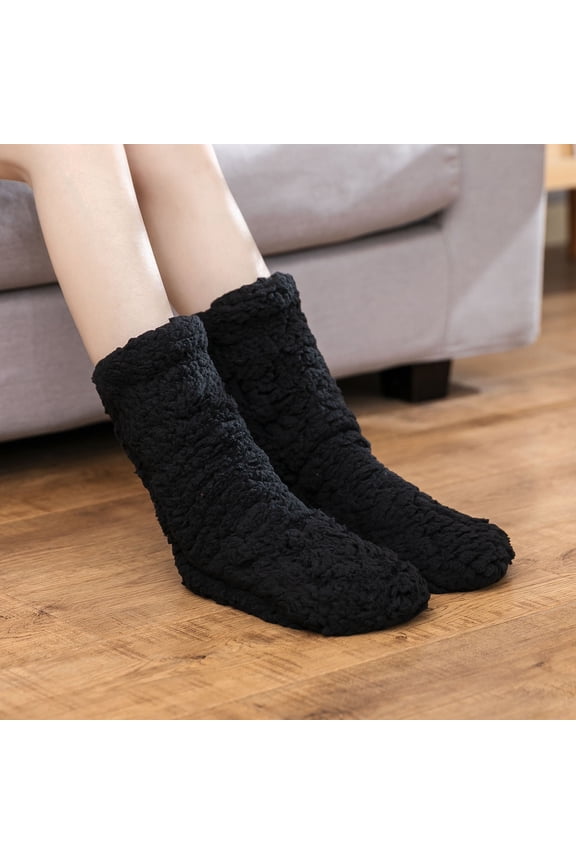 Fewfanhot Women's Fuzzy Double-Layer Thickening Long Slippers Winter Socks - Solid Color,Indoor Shoes,Socks for Indoor and Outdoor