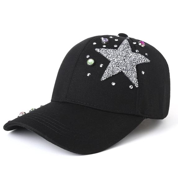 Fewfanhot Women's Glam Rhinestone & Star Embellished Baseball Cap Soft Cotton Blend, Adjustable Snapback, Sparkly Fashion Hat for Casual Wear, Parties, and Gifts