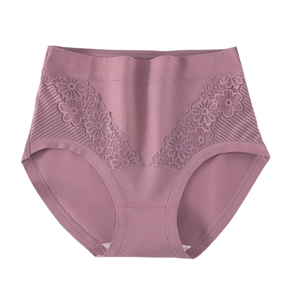 Fewfanhot Women's High Waist Floral Lace Patchwork Briefs, Breathable Mesh Side Panels Soft Cotton Comfort Underwear for Daily Wear, Plus Size XL-6XL