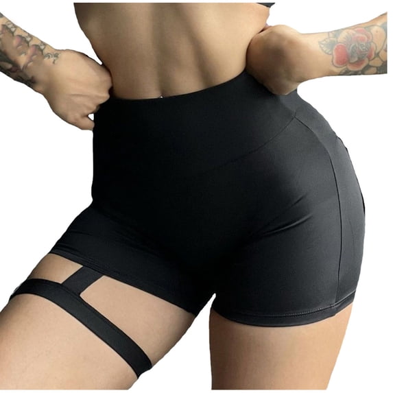 Fewfanhot Women's High Waist Garter Strap Biker Shorts, Stretchy Tummy Control Workout Shorts with Pockets, Yoga & PoleDance Fitness Shorts