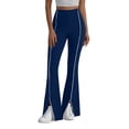thumbnail image 1 of Fewfanhot Women's High Waist Piped Flare Pants with Front Slit, Stretchy Wide Leg Trousers, Elegant Split Hem Bell Bottoms for Work & Evening Wear (Multicolor), 1 of 6