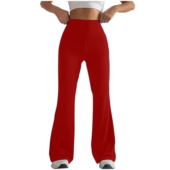Fewfanhot Women's High-Waisted Stretchy Flared Pants, Elastic Waist Bell Bottoms Versatile Wide Leg Yoga Pants for Casual, Party & Retro Looks,Multi-Color