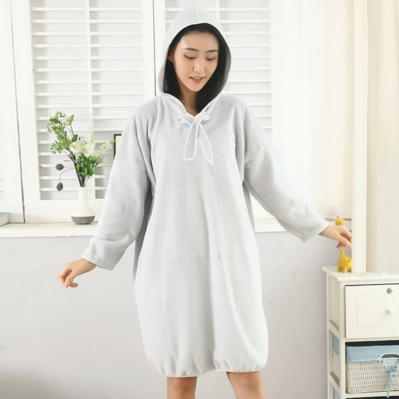 Fewfanhot Women's Hooded Long Robe Bathrobe Nightgowns with Pockets Knee-Length Pajama Available in Multiple Colors