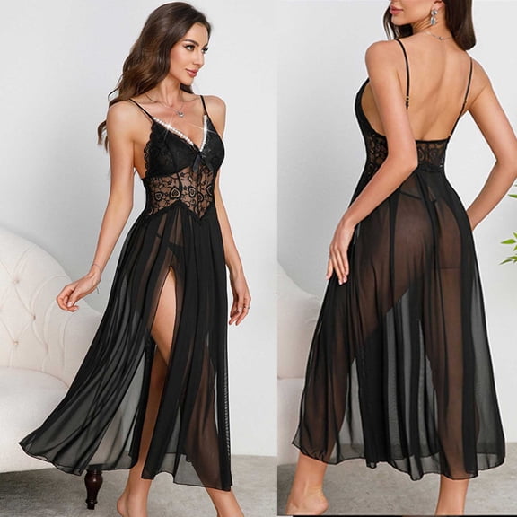 Fewfanhot Women's Lace Dress, Embroidery Lace-Up Camisole and T-Back Sleeping Skirt for Elegant Homewear Romantic Nights