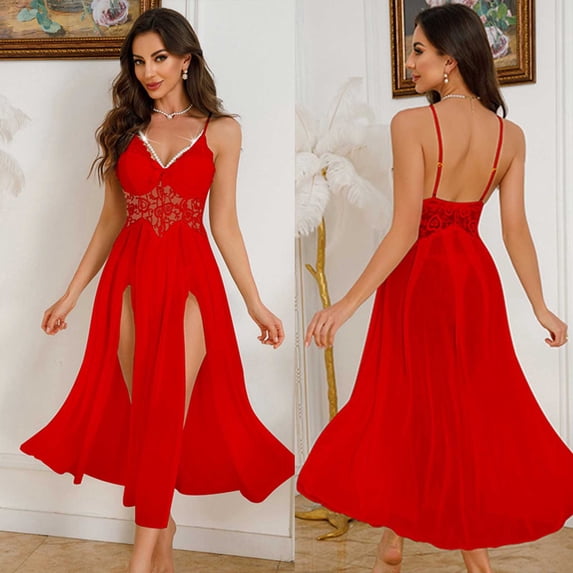 Fewfanhot Women's Lace Dress, Embroidery Lace-Up Camisole and T-Back Sleeping Skirt for Elegant Homewear Romantic Nights