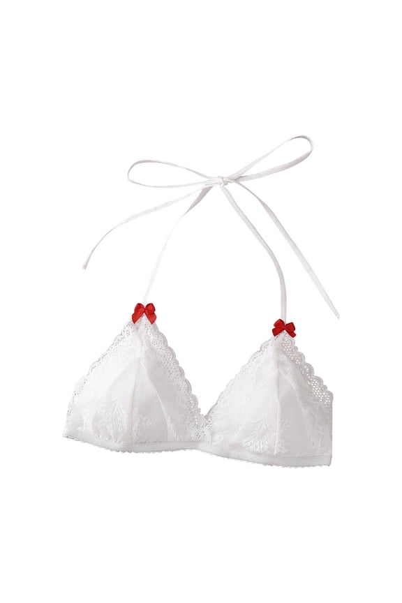 Women's Lace Halter Neck Sports Bra, Bow Detail Bralette with Leaf Pattern, Elegant Wireless Bra for Yoga and Special Occasions, Gifts for Her