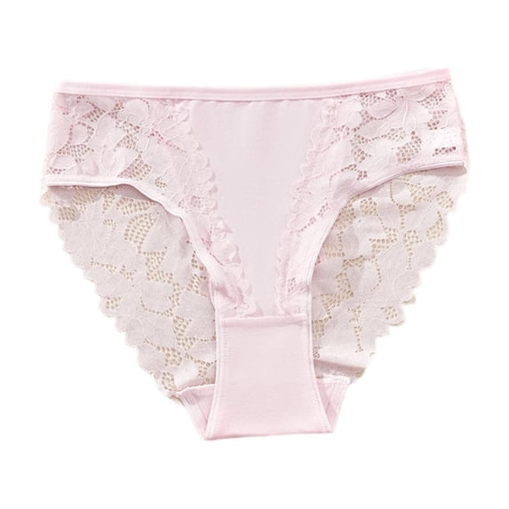 Fewfanhot Women's Lace Hollow-Out Bikini Panties, Breathable Solid Color Triangle Briefs Comfortable Cotton Crotch Underwear for Daily & Lingerie Wear