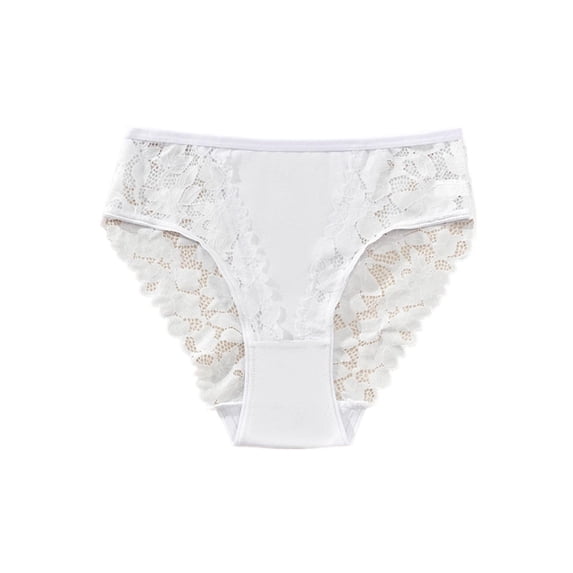 Fewfanhot Women's Lace Hollow-Out Bikini Panties, Breathable Solid Color Triangle Briefs Comfortable Cotton Crotch Underwear for Daily & Lingerie Wear