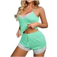 thumbnail image 1 of Fewfanhot Women's Lace Trim Ribbed Cami Top Shorts Pajama 2 Piece Set Elegant Feminine Soft Lightweight Casual Daily Loungewear Sleepwear Set for Women, 1 of 3