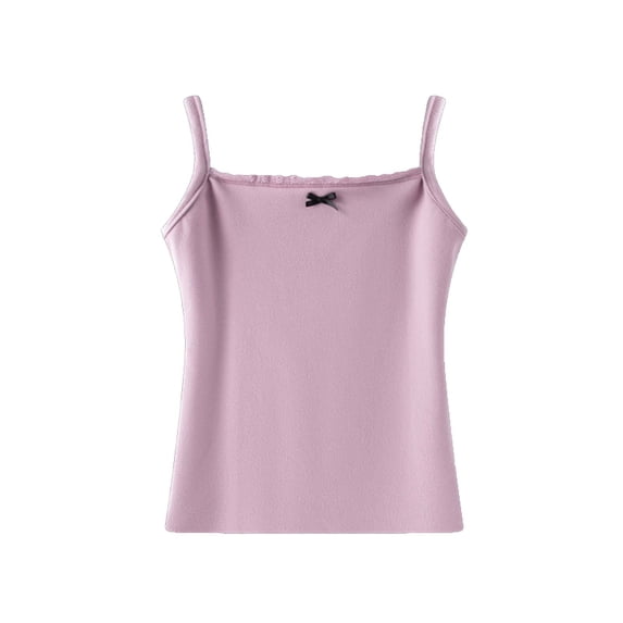 Fewfanhot Women's Lace Trim Round Neck Sleeveless Cami, Soft Velvet-Touch Tank Top for Layering and Warmth