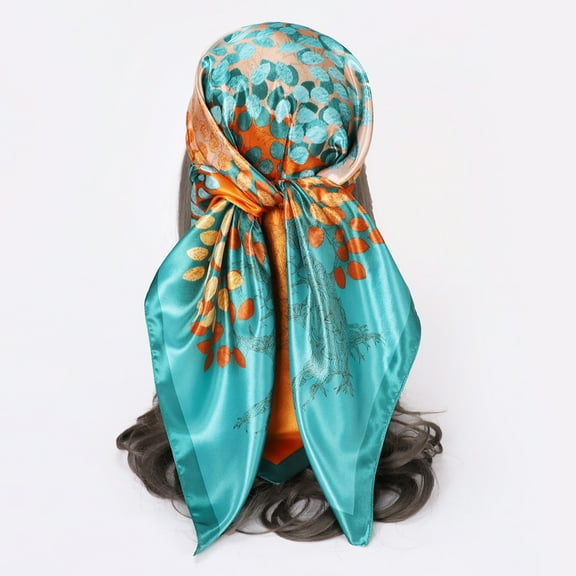 Fewfanhot Women's Large Silk Scarf Long Satin Scarf Fashion Lightweight Wraps Flowers Neckerchief Hair Decorative