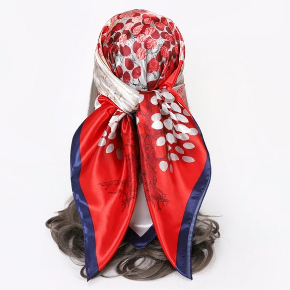 Fewfanhot Women's Large Silk Scarf Long Satin Scarf Fashion Lightweight Wraps Flowers Neckerchief Hair Decorative