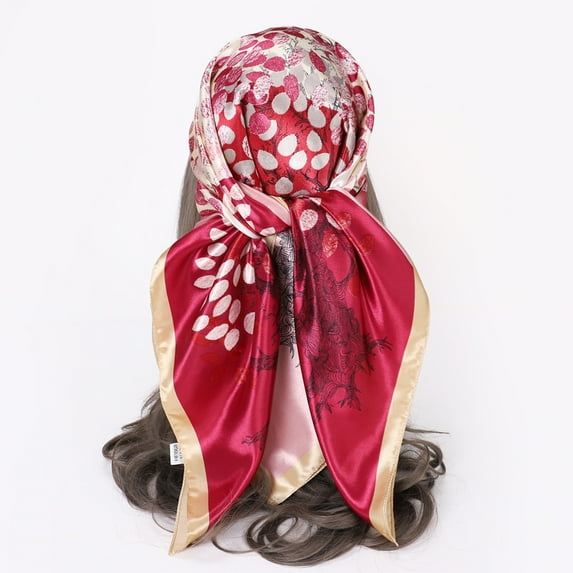 Fewfanhot Women's Large Silk Scarf Long Satin Scarf Fashion Lightweight Wraps Flowers Neckerchief Hair Decorative