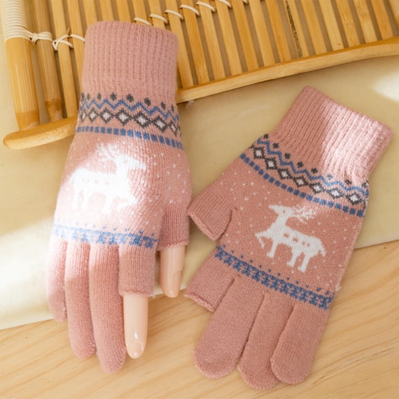 Fewfanhot Women's Layered Snowflake Warm Gloves, Thick Knitted Wrist Mittens, Festive Christmas Design Soft Cozy for Holiday Celebrations