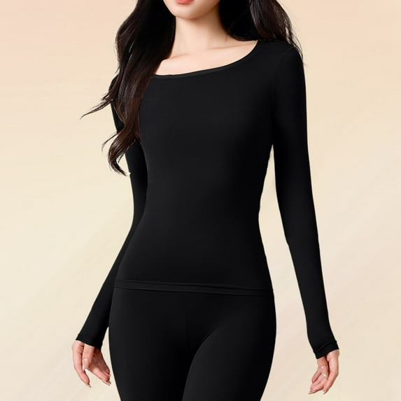 Fewfanhot Women's Lightweight Thermal Top - Long Sleeved Round Neck Solid Color, Soft Base Layer for Comfort Versatile Layering