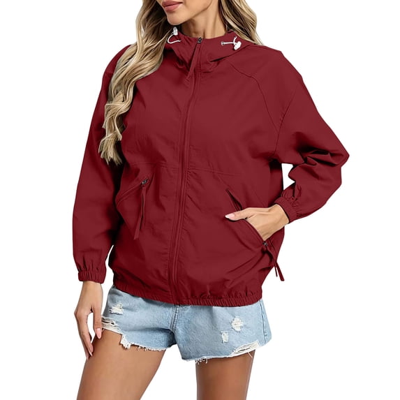 Fewfanhot Women's Lightweight Waterproof Rain Jacket Full Zip Coat with Hood & Pockets for Hiking, Travel and Rainy Days