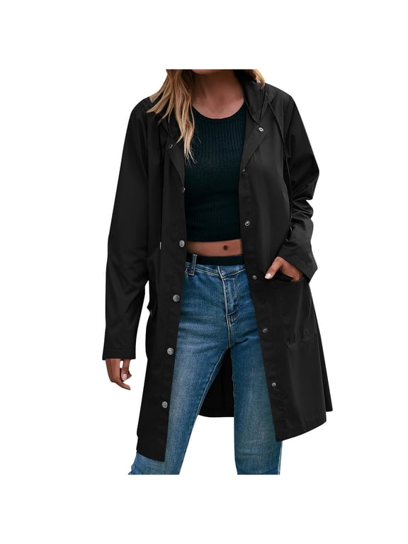 Women's Lightweight Waterproof Rain Jacket Snap Front Coat with Hood Windbreaker for Hiking, Travel and Rainy Days